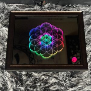 Infinity Mirror Coffee Table with Custom Flower of Life Sacred Geometry Design